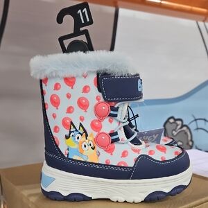 Blue and White High-Top Boots with Velcro Closure